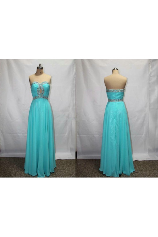 A-Line Sweetheart Beaded Long Blue Chiffon Prom Evening Formal Dresses ED011136