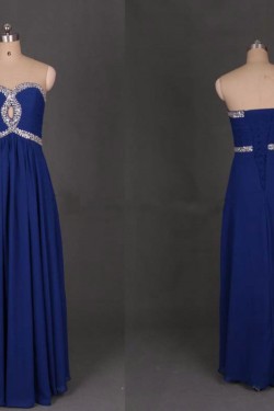 A-Line Sweetheart Beaded Long Blue Chiffon Prom Evening Formal Dresses ED011136
