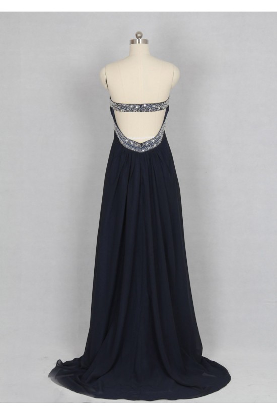 A-Line Strapless Beaded Long Chiffon Prom Evening Formal Dresses ED011141