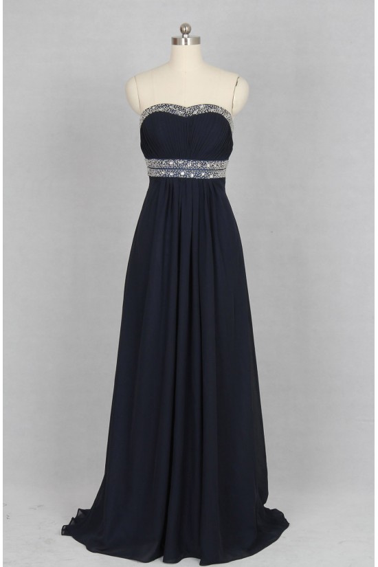 A-Line Strapless Beaded Long Chiffon Prom Evening Formal Dresses ED011141