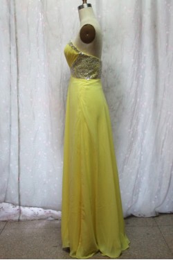 A-Line Sweetheart Beaded Long Yellow Chiffon Prom Evening Formal Dresses ED011147
