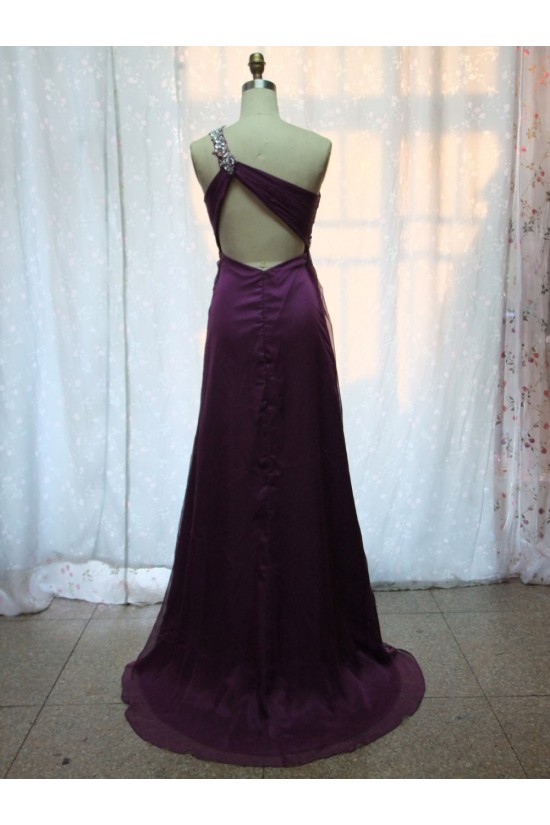 Empire One-Shoulder Beaded Long Chiffon Prom Evening Formal Dresses ED011149