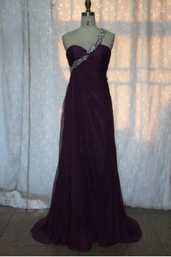 Empire One-Shoulder Beaded Long Chiffon Prom Evening Formal Dresses ED011149