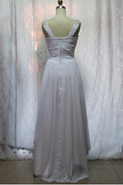 A-Line V-Neck Beaded Long White Chiffon Prom Evening Formal Dresses ED011152
