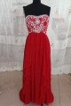 A-Line Strapless Beaded Long Red Chiffon Prom Evening Formal Dresses ED011155