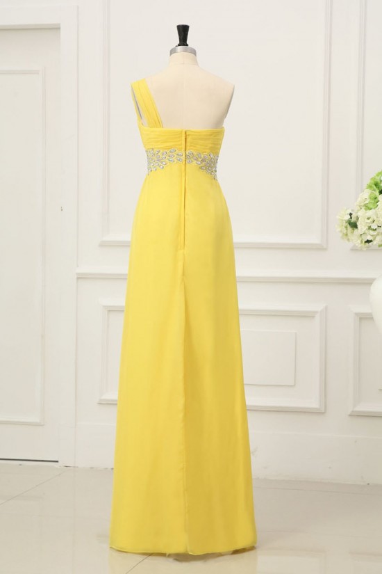 Empire One-Shoulder Beaded Long Yellow Chiffon Prom Evening Formal Dresses Maternity Dresses ED011157