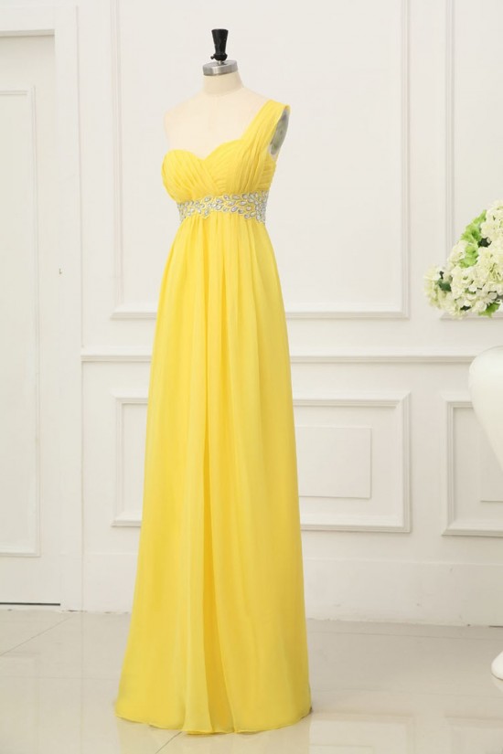 Empire One-Shoulder Beaded Long Yellow Chiffon Prom Evening Formal Dresses Maternity Dresses ED011157