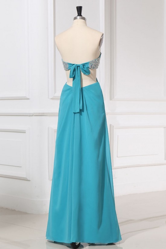 A-Line Sweetheart Beaded Long Blue Chiffon Prom Evening Formal Dresses ED011159