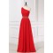 A-Line One-Shoulder Beaded Long Red Chiffon Prom Evening Formal Dresses ED011160