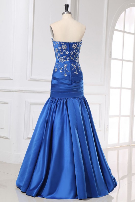 Trumpet/Mermaid Sweetheart Beaded Long Blue Prom Evening Formal Dresses ED011162