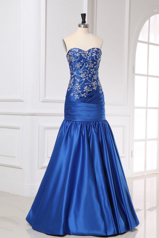 Trumpet/Mermaid Sweetheart Beaded Long Blue Prom Evening Formal Dresses ED011162