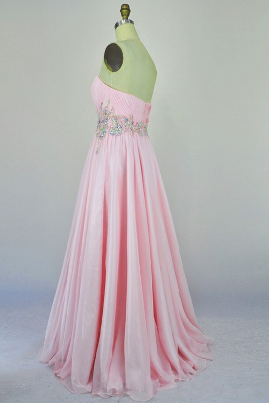 A-Line Sweetheart Beaded Long Pink Chiffon Prom Evening Formal Dresses ED011166