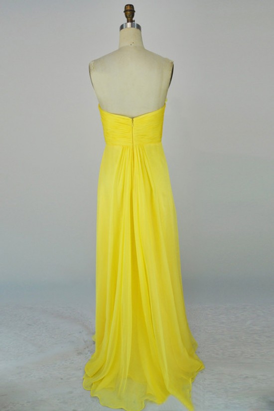 A-Line Sweetheart Beaded Long Yellow Chiffon Prom Evening Formal Dresses ED011169