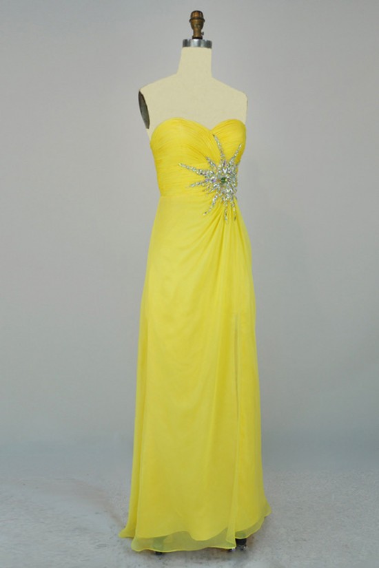 A-Line Sweetheart Beaded Long Yellow Chiffon Prom Evening Formal Dresses ED011169