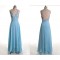 A-Line Halter Beaded Long Blue Chiffon Prom Evening Formal Dresses ED011170