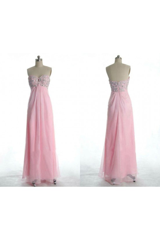 Empire Sweetheart Beaded Long Pink Chiffon Prom Evening Formal Dresses Maternity Dresses ED011172