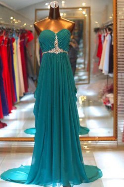 Sheath/Column Sweetheart Beaded Long Chiffon Prom Evening Formal Dresses ED011173