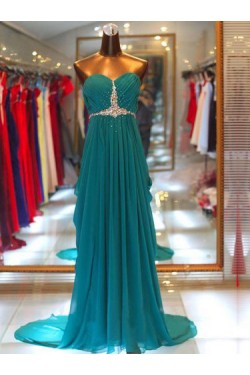 Sheath/Column Sweetheart Beaded Long Chiffon Prom Evening Formal Dresses ED011173