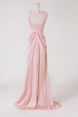 Sheath/Column V-Neck Beaded Long Pink Chiffon Prom Evening Formal Dresses ED011175