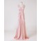 Sheath/Column V-Neck Beaded Long Pink Chiffon Prom Evening Formal Dresses ED011175