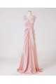 Sheath/Column V-Neck Beaded Long Pink Chiffon Prom Evening Formal Dresses ED011175