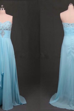 A-Line Sweetheart Beaded Long Blue Chiffon Prom Evening Formal Dresses ED011177