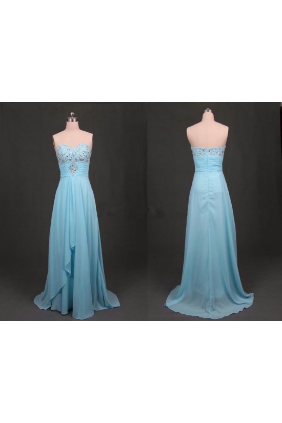 A-Line Sweetheart Beaded Long Blue Chiffon Prom Evening Formal Dresses ED011177