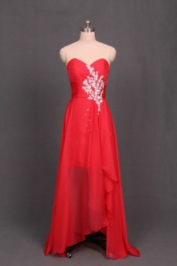 A-Line Sweetheart Beaded Long Red Chiffon Prom Evening Formal Dresses ED011178