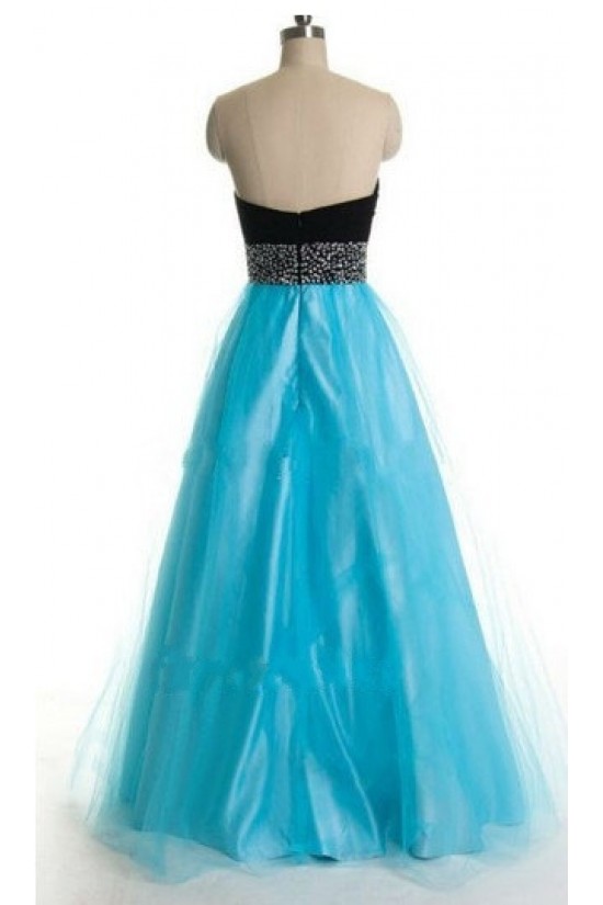 A-Line Sweetheart Beaded Black Blue Floor Length Prom Evening Formal Dresses ED011180