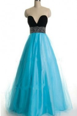 A-Line Sweetheart Beaded Black Blue Floor Length Prom Evening Formal Dresses ED011180