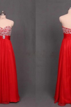 A-Line Sweetheart Beaded Long Red Chiffon Prom Evening Formal Dresses ED011182