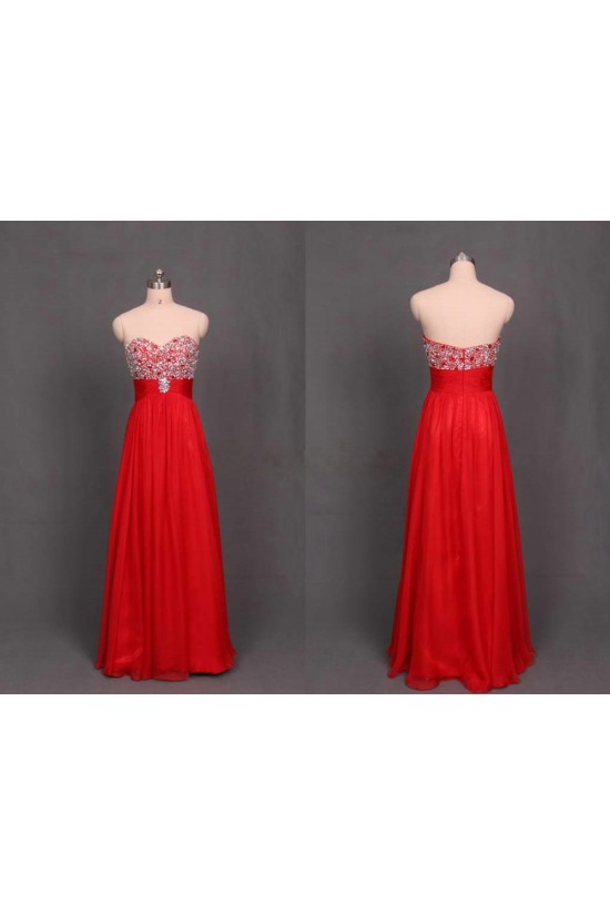 A-Line Sweetheart Beaded Long Red Chiffon Prom Evening Formal Dresses ED011182