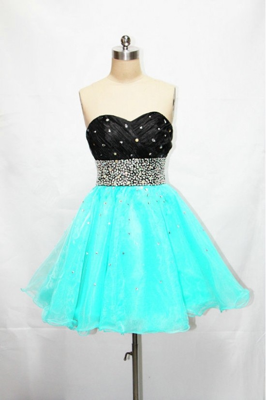 A-Line Sweetheart Beaded Short Black Blue Prom Evening Formal Dresses ED011184