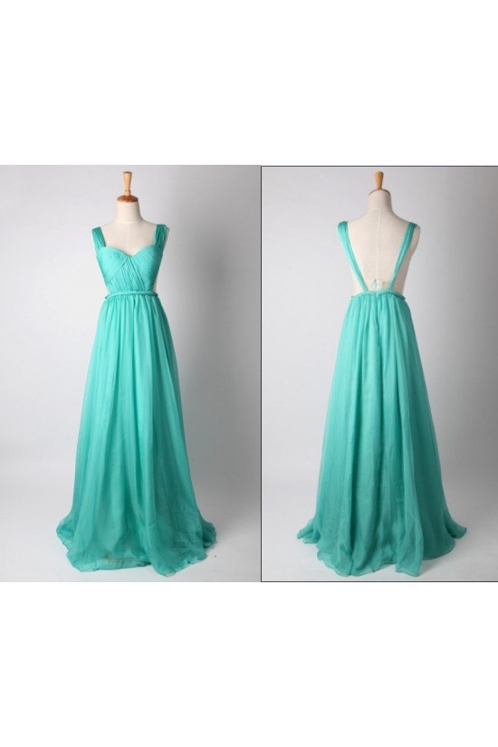 A-Line Straps Sleeveless Long Chiffon Prom Evening Formal Dresses ED011185