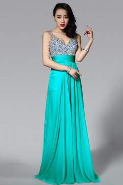 A-Line Beaded Long Chiffon Prom Evening Formal Dresses ED011190
