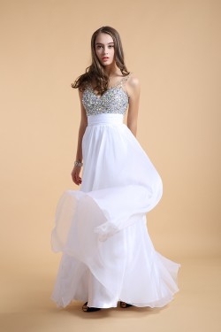 A-Line Beaded Long Pink Chiffon Prom Evening Formal Dresses ED011191