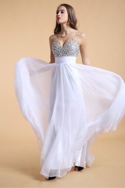 A-Line Beaded Long Pink Chiffon Prom Evening Formal Dresses ED011191