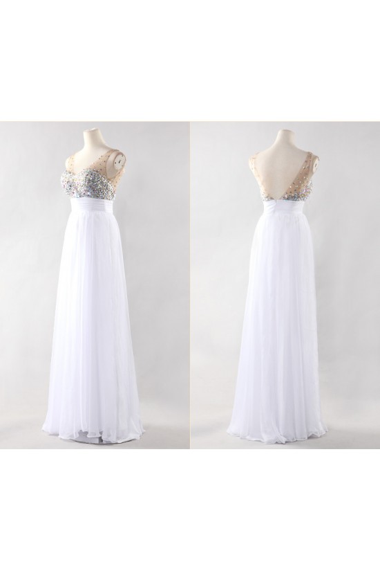 A-Line Beaded Long Pink Chiffon Prom Evening Formal Dresses ED011191