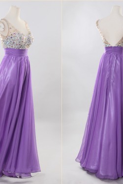 A-Line Beaded Long Blue Chiffon Prom Evening Formal Dresses ED011192