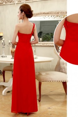 A-Line One-Shoulder Beaded Long Chiffon Prom Evening Formal Dresses ED011194