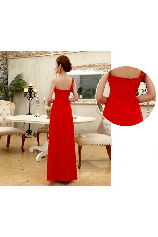 A-Line One-Shoulder Beaded Long Chiffon Prom Evening Formal Dresses ED011194