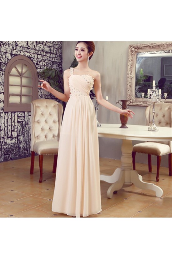 A-Line One-Shoulder Beaded Long Chiffon Prom Evening Formal Dresses ED011194