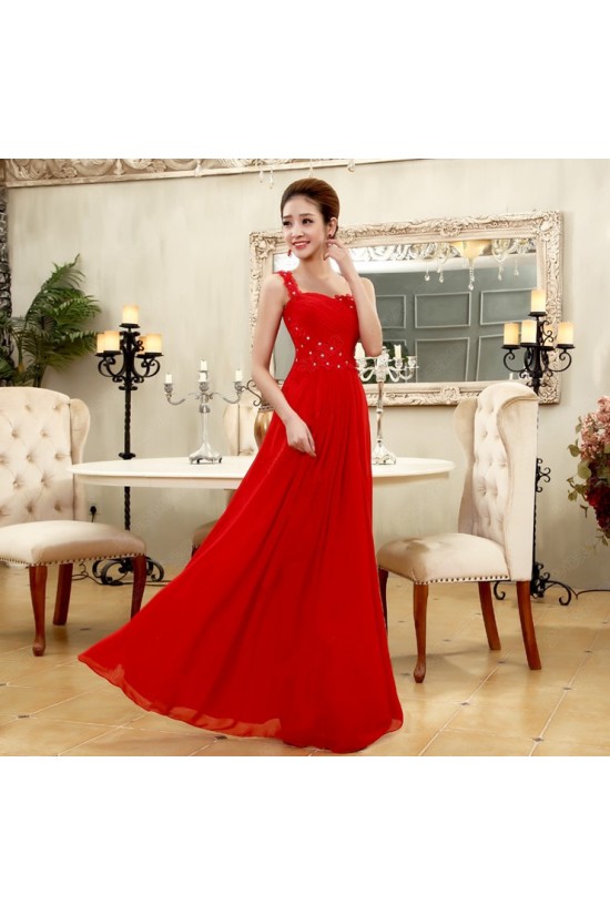 A-Line One-Shoulder Beaded Long Chiffon Prom Evening Formal Dresses ED011194
