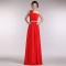 A-Line One-Shoulder Beaded Long Red Chiffon Prom Evening Formal Dresses ED011195