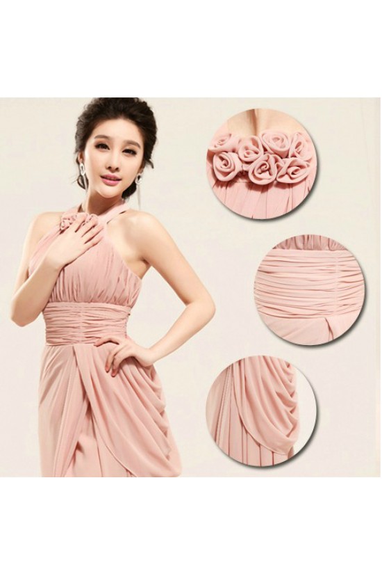 Sheath/Column Halter Long Chiffon Prom Evening Formal Dresses ED011196