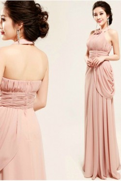 Sheath/Column Halter Long Chiffon Prom Evening Formal Dresses ED011196