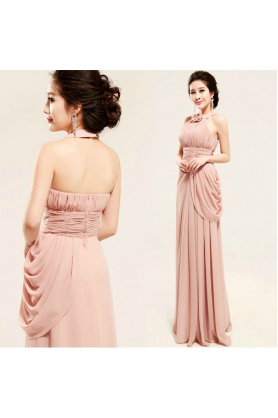 Sheath/Column Halter Long Chiffon Prom Evening Formal Dresses ED011196