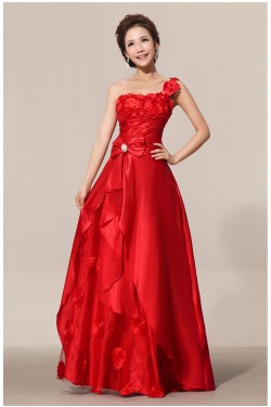 A-Line One-Shoulder Long Red Prom Evening Formal Dresses ED011198