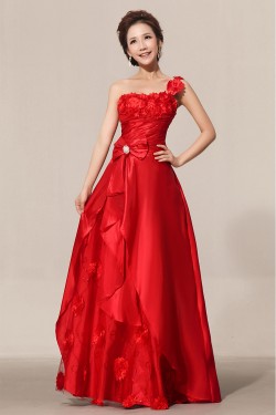 A-Line One-Shoulder Long Red Prom Evening Formal Dresses ED011198