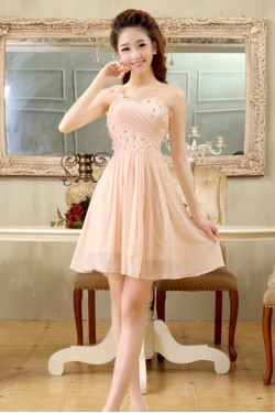 A-Line One-Shoulder Beaded Short Chiffon Prom Evening Formal Dresses ED011199